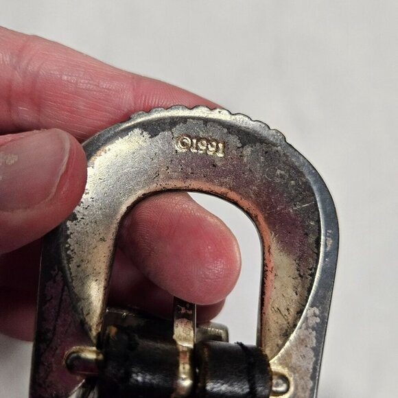 Vintage Womens Leather Belt Braided Edges Western Buckle sz 30 Distressed Look - Picture 5 of 13